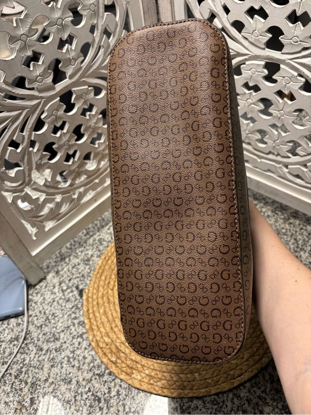 GUESS Brown Two-Tone Logo Satchel - Picture 5 of 14